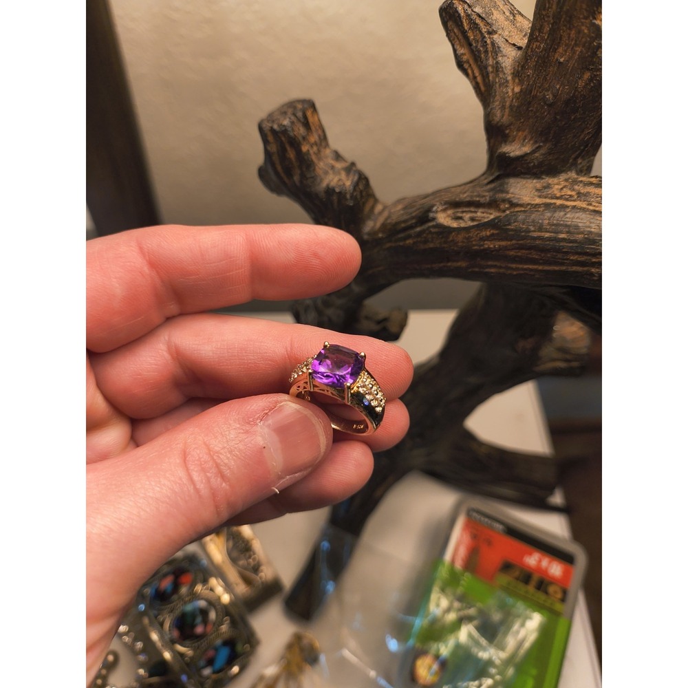 Gold Over Sterling Silver Amethyst and Topaz Ring Size 8 Fine Jewelry